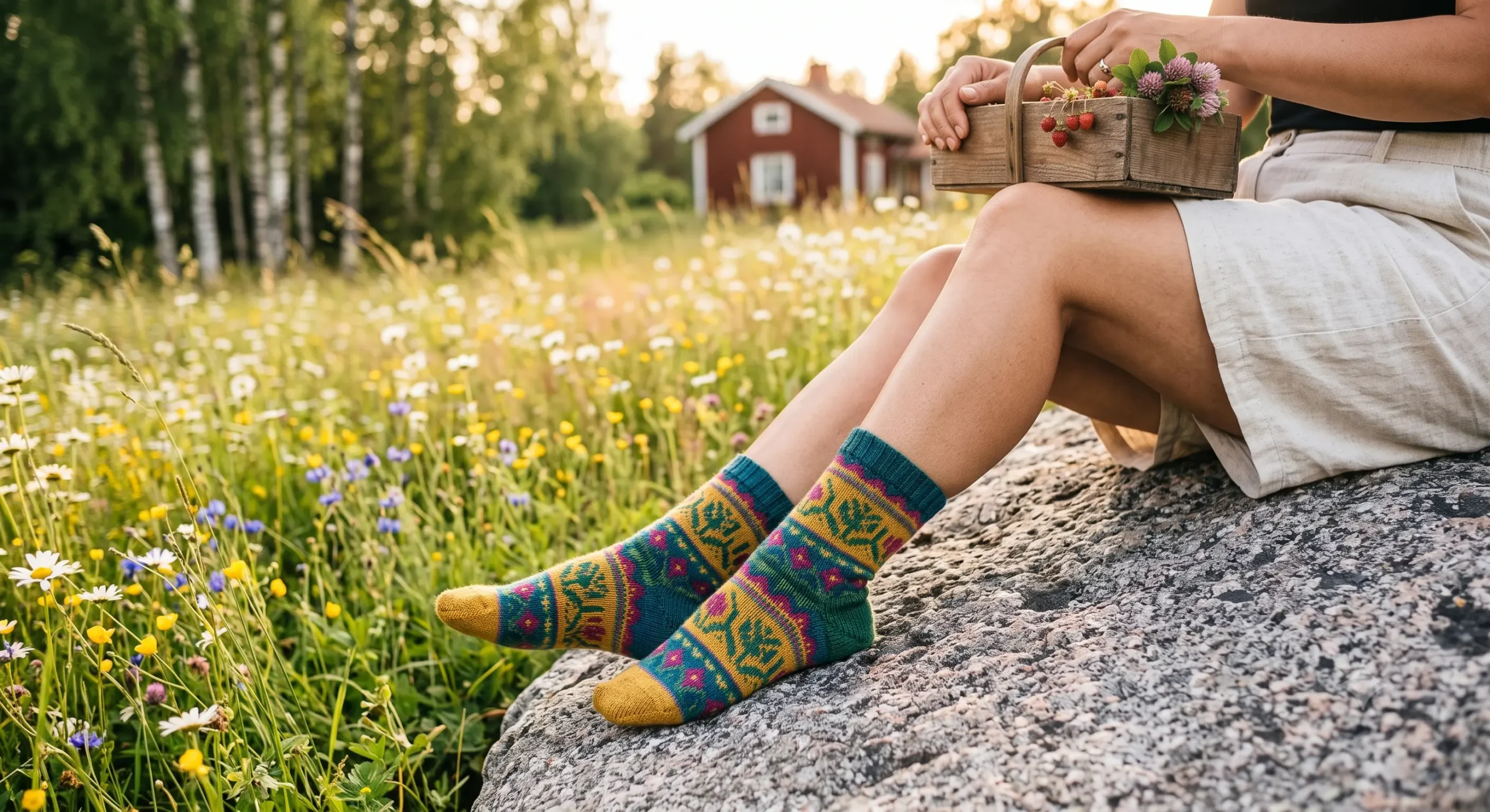 Mönstrade strumpor i sommaräng, bild av hur idrottslag finansierar cup och läger